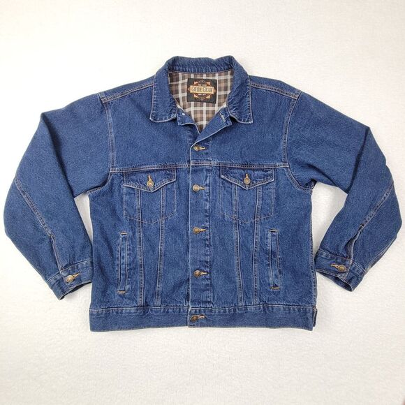 Guide Gear Flannel Lined Denim Jean Trucker Jacket Mens Large L Blue 100% Cotton - Picture 1 of 9